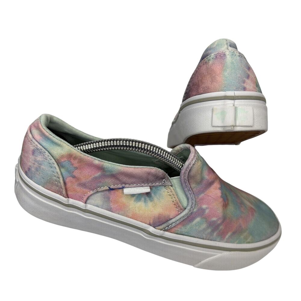 Vans Classic Sneakers Women’s 7.5 Slip-On White Tie Dyed Canvas Skateboard Shoes